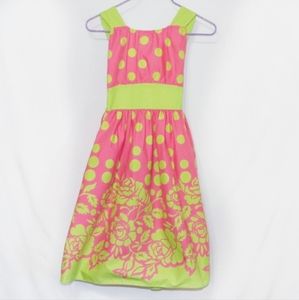 Green/pink polka dots and flowers dress